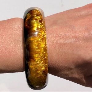 Chunky Lucite Bangle Gold Swirl Earth Tone Acrylic